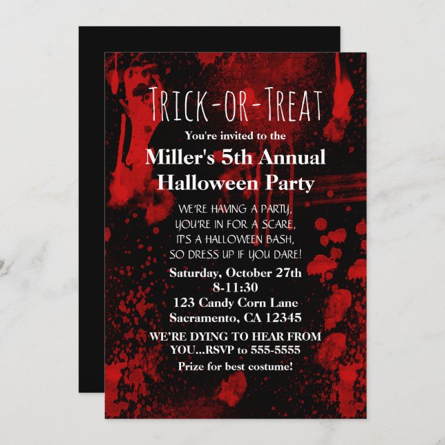 Invitation de la fête du costume d'Halloween (Devant / Derrière)