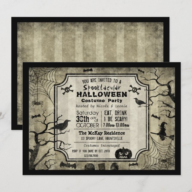 Invitation de la fête du costume d'Halloween Silho (Devant / Derrière)