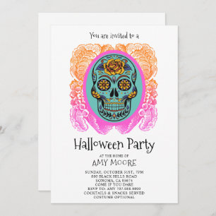 Invitation de la fête du crâne de sucre Halloween