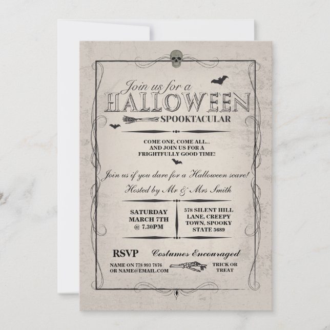 Invitation de la fête du crâne d'Halloween gothiqu (Devant)