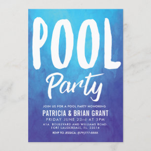Invitation de la fête du pool bleu gras