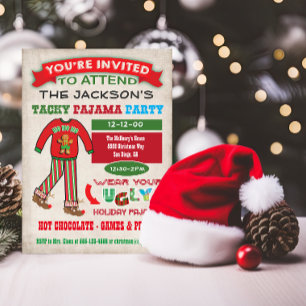 Invitation de la fête du pyjama de Noël moche