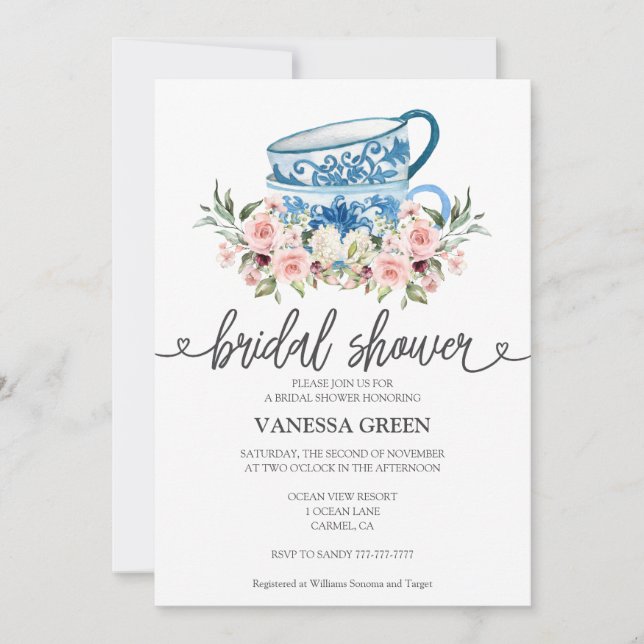 Invitation de la fête du thé douche nuptiale (Devant)