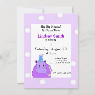 Invitation de la fête hippo violet