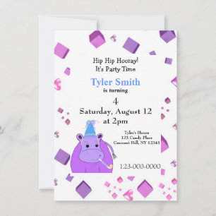 Invitation de la fête hippo violet