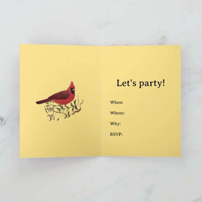 Invitation de la fête jaune Carte cardinale rouge (Intérieur)
