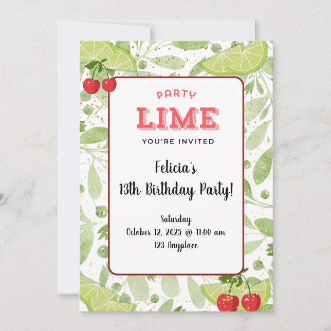 Invitation de la fête "Lime" (Devant)