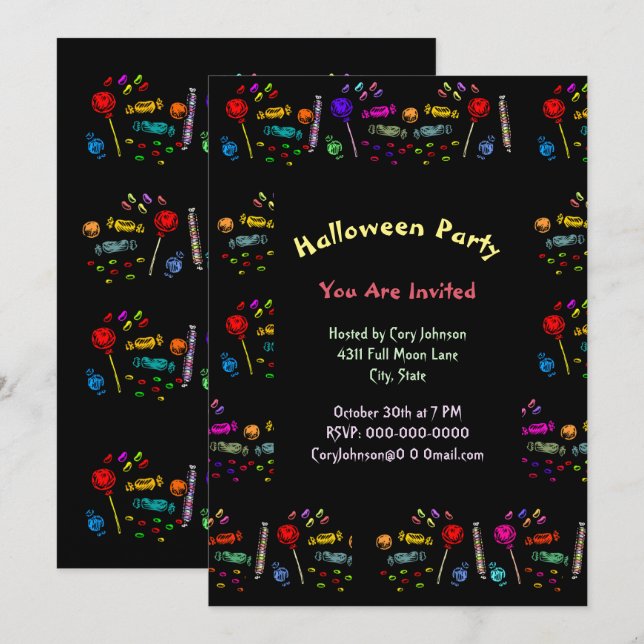 Invitation de la fête Motif Halloween Candy (Devant / Derrière)