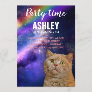 Invitation De La Fête Orange Cat In Space