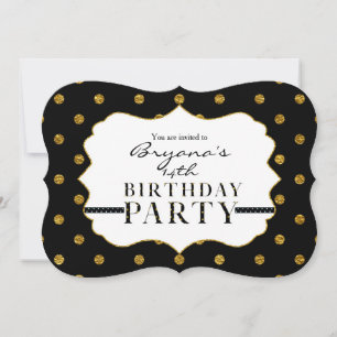 Invitation de la fête Pois Black & Gold Faux