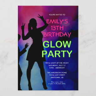 Invitation de la Fille 13e anniversaire de Glow Pa