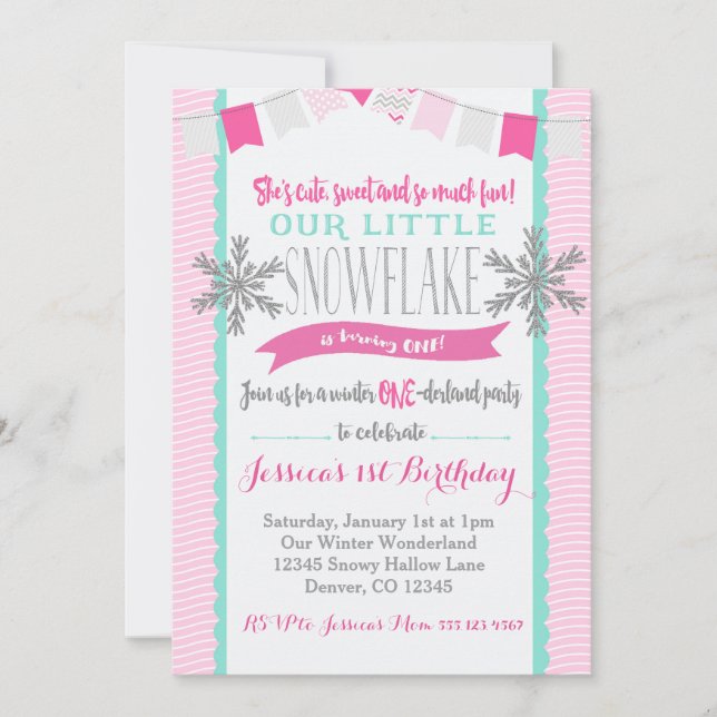 Invitation de la fille de l'hiver ONE derland Snow (Devant)