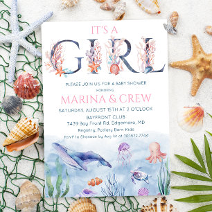 Invitation de la fille sous le Baby shower marin