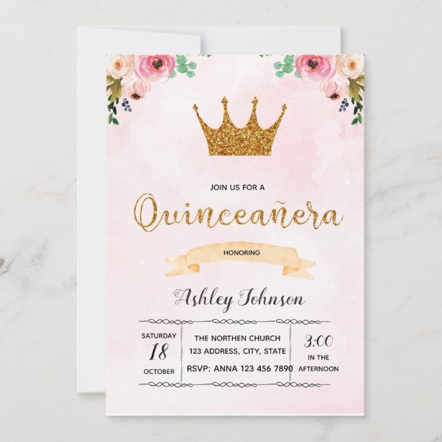 Invitation de la fleur de couronne quinceanera (Devant)