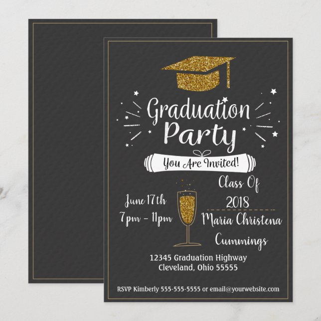 Invitation de la Glittery Chalkboard Graduation Pa (Devant / Derrière)