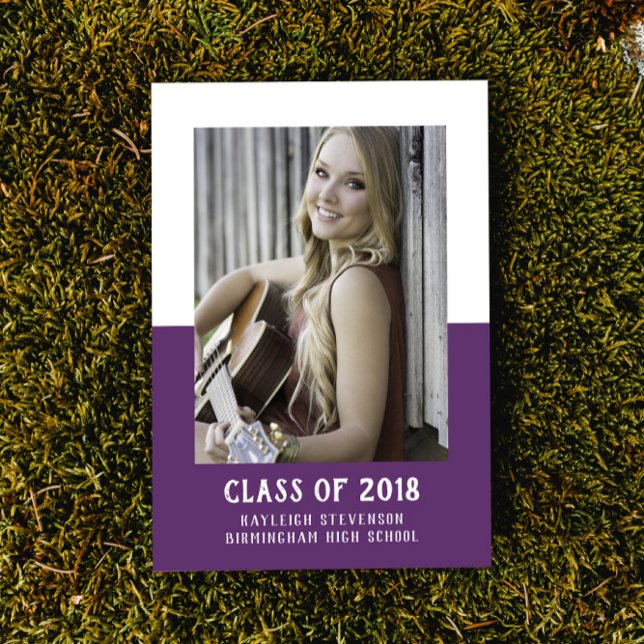 Invitation de la graduation du bloc de couleurs de (School Color Block Photo Graduation Invite - Purple)