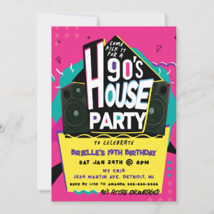 Invitation de la House Party des années 90 rose