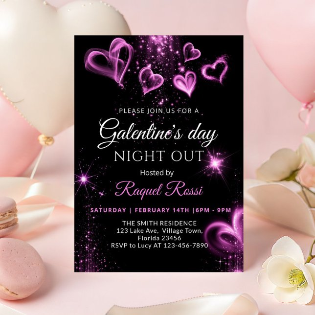 Invitation de la journée de Galantine à l'encre d' (Pink Love Hearts Alcohol ink Galentine's Day Invitation)