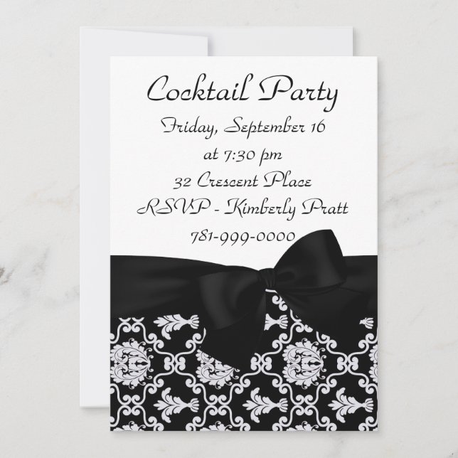 Invitation de la KRW Elegant Black Damask Cocktail (Devant)