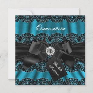 Invitation de la Lace & Bow Turquoise Black Quince