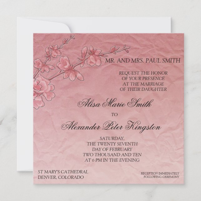 Invitation de la Mariage de la Fleur de cerisier r (Devant)