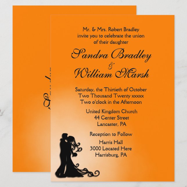 Invitation de la mariée et de la chambre Orange (Devant / Derrière)