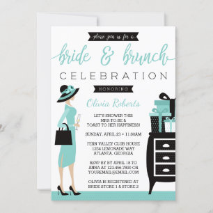 Invitation de la mariée et du brunch, bleu, noir