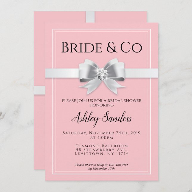 Invitation de la mariée rose & Co. (Devant / Derrière)