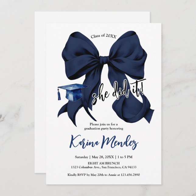 Invitation de la Marine Blue Bow Grad Party (Devant / Derrière)