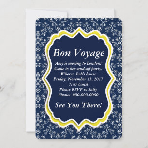 Invitation de la marine chic Damask Floral "Bon Vo