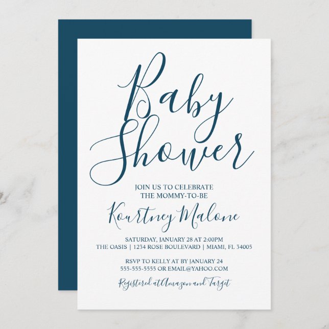 Invitation de la Marine et du Baby shower blanc (Devant / Derrière)
