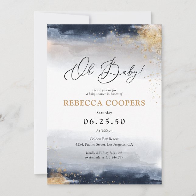 Invitation de la Marine et du Baby shower d'or (Devant)