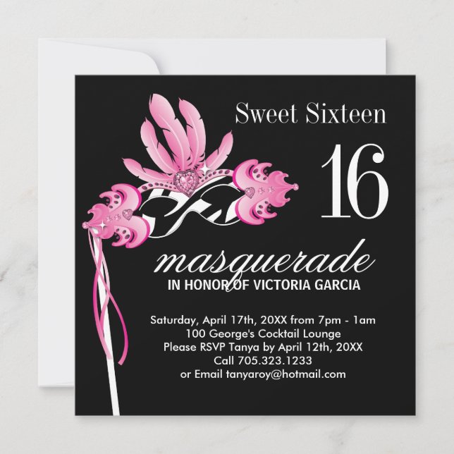 Invitation de la masquerade Sweet sixteen (Devant)