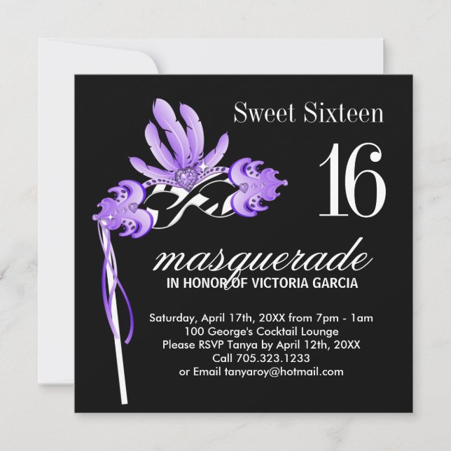 Invitation de la masquerade Sweet sixteen (Devant)
