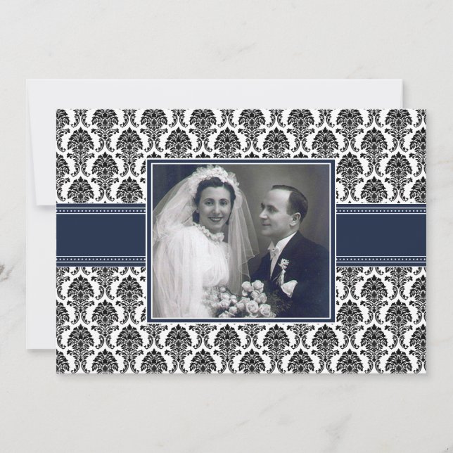 Invitation de la Navy Blue Damask Anniversary Part (Devant)