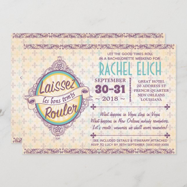 Invitation de la Nouvelle-Orléans Bachelorette Par (Devant / Derrière)