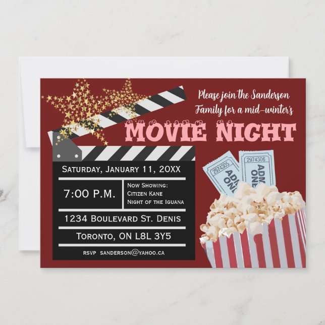 Invitation de la nuit de cinéma pour les fêtes (Devant)