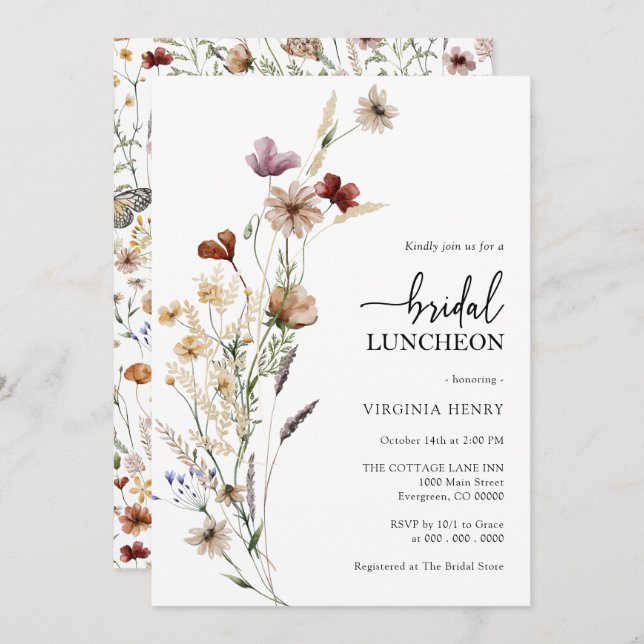 Invitation de la nuptiale Boho (Devant / Derrière)