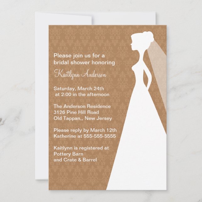 Invitation de la nuptiale Brown Damask Bride (Devant)