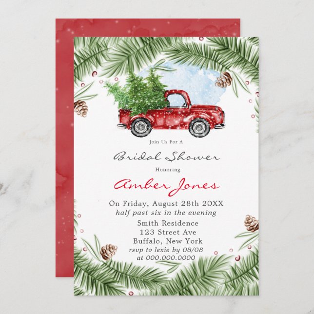 Invitation de la nuptiale de neige vintage Camion  (Devant / Derrière)