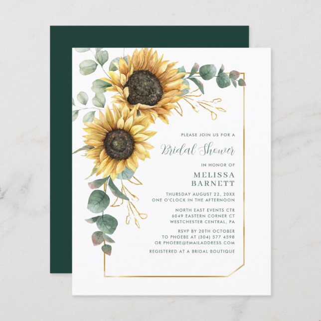 Invitation de la nuptiale de tournesol Eucalyptus (Devant / Derrière)