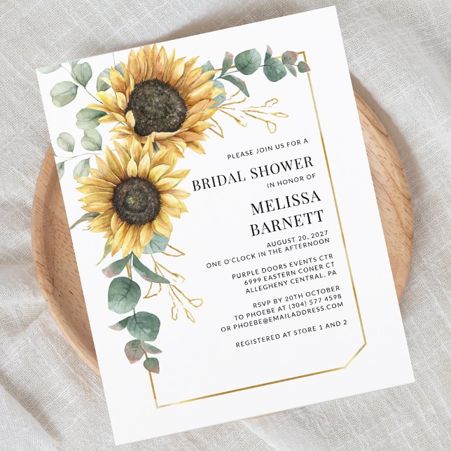 Invitation de la nuptiale de tournesol Eucalyptus (Sunflower Eucalyptus Script Full Name Bridal Shower Invitation)