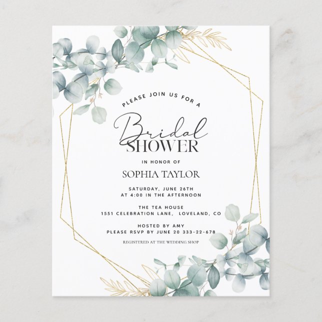 Invitation de la nuptiale Eucalyptus Sage Budget (Devant)