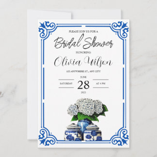 Invitation de la nuptiale Jar à gingembre bleu et