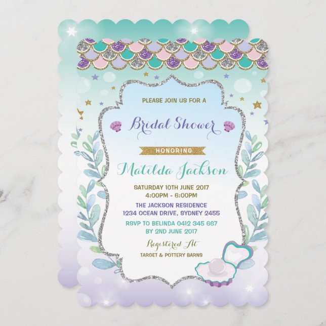 Invitation de la nuptiale Mermaid Beach Ocean Part (Devant / Derrière)