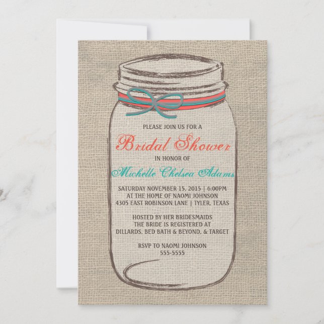 Invitation de la nuptiale Rustic Burlap Mason Jar (Devant)