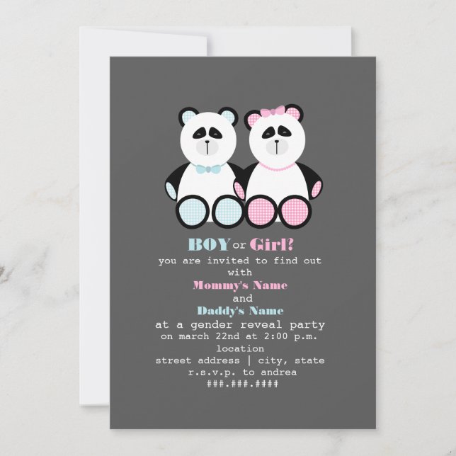 Invitation de la Panda Nounours Gender Reveval Par (Devant)