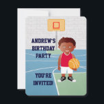 Invitation de la partie anniversaire de enfant de<br><div class="desc">On can create this in any basketball uniform color or change element of the boy as required. A cute basketball design for any Birthday of a future basketball player or basketball fan, featuring a young basketball player wearing a jersey and holding a basketball a basketball court. Parfait pour tout Birthday...</div>