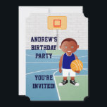 Invitation de la partie anniversaire de enfant de<br><div class="desc">On can create this in any basketball uniform color or change element of the boy as required. A cute basketball design for any Birthday of a future basketball player or basketball fan, featuring a young basketball player wearing a jersey and holding a basketball a basketball court. Parfait pour tout Birthday...</div>