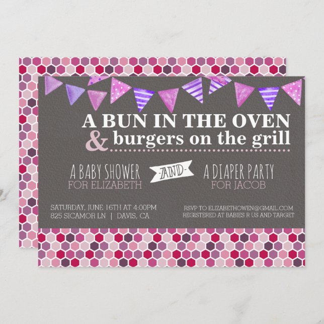 Invitation de la partie baby shower/couche (Devant / Derrière)